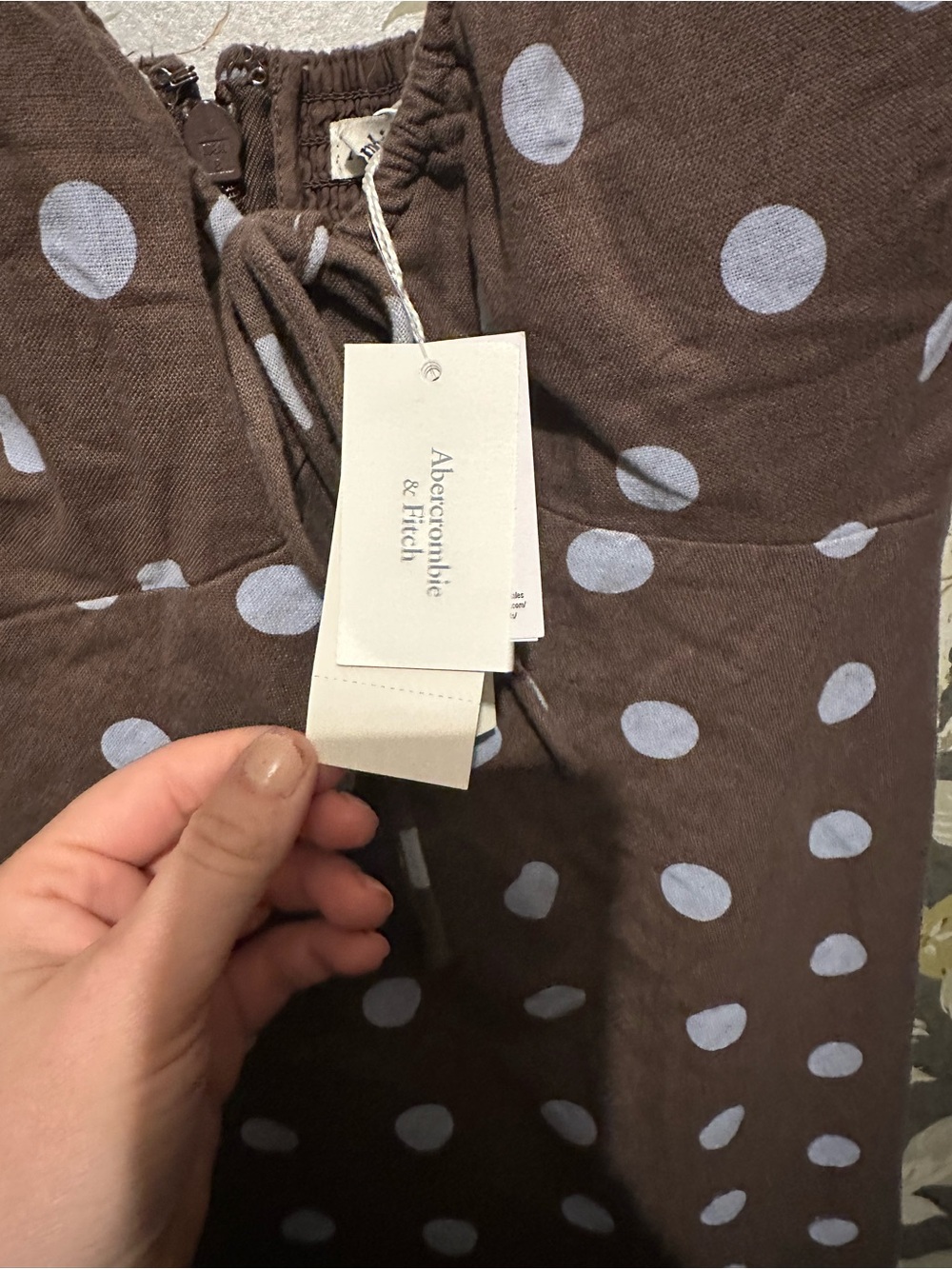 Abercrombie & Fitch Brown Mini Dress with Light Blue Polka Dots - Picture 4 of 4